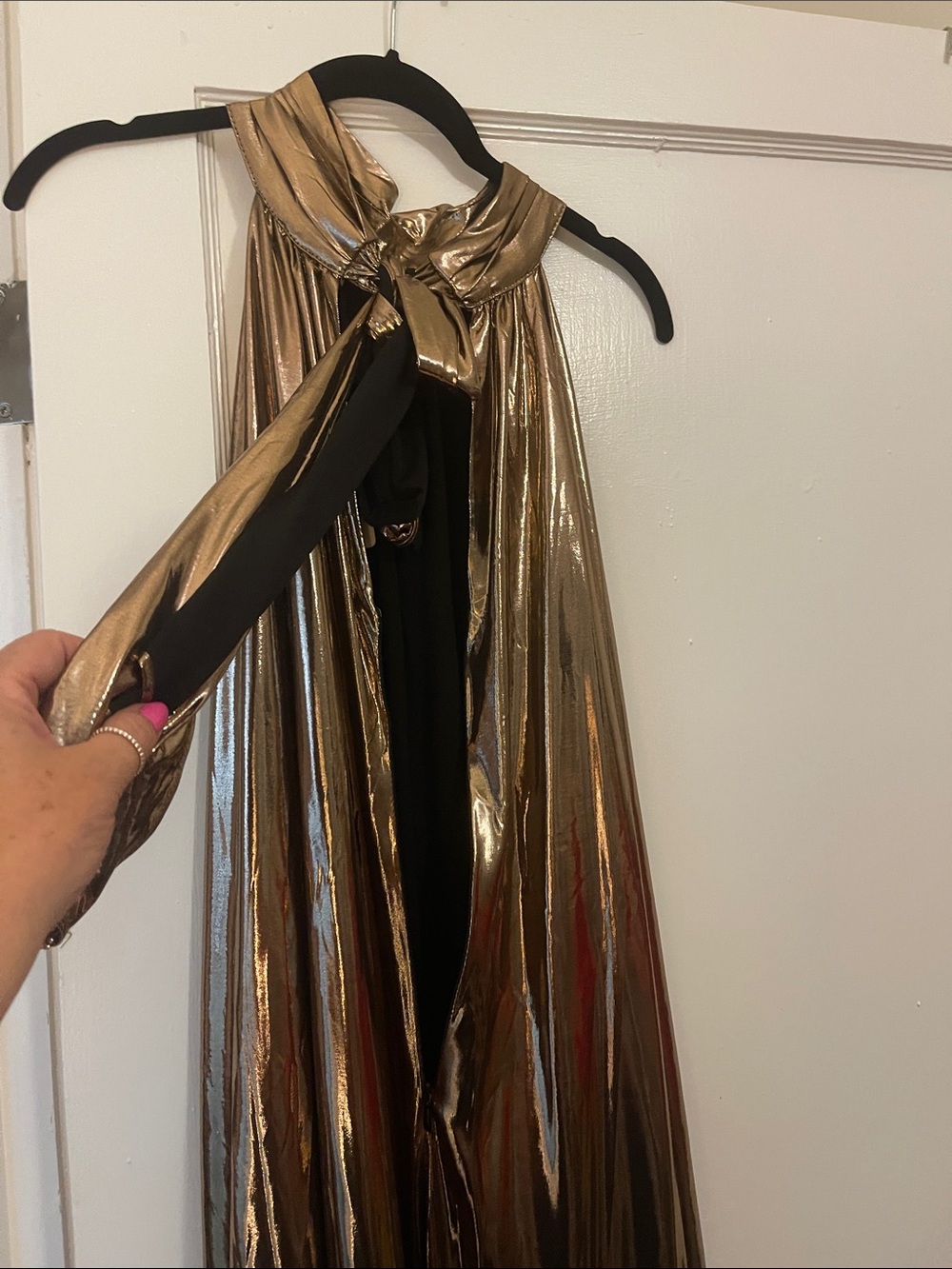 Impressions Metallic Gold Halter Jumpsuit - Picture 2 of 5